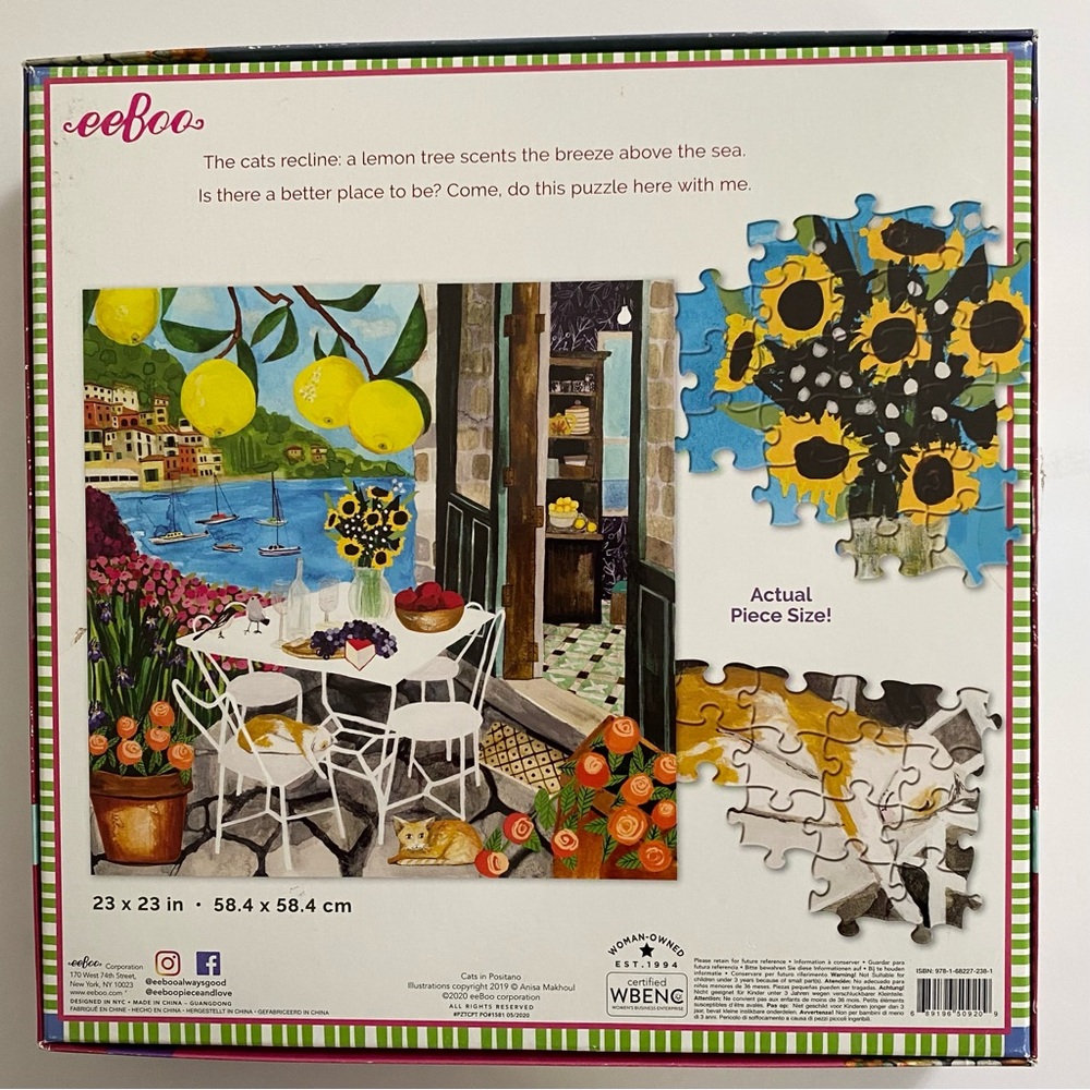 Eeboo Jigsaw Puzzle Cats in Positano 1000 Pieces Complete - Picture 4 of 12